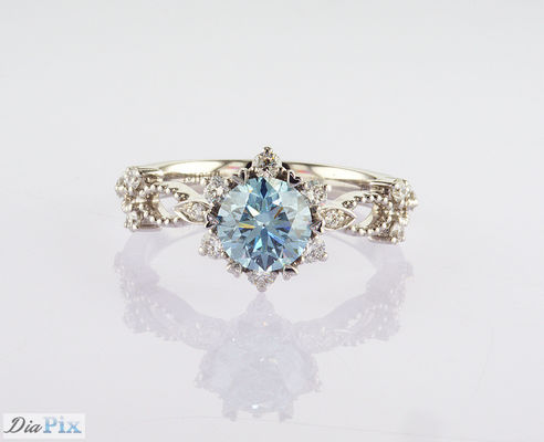 رنگ آبی CVD 1.01ct لابراتوار رشد الماس حلقه عروسی 18K طلایی سفید مجموعه IGI گواهینامه