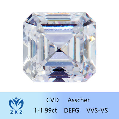 شکل مربع مصنوعی 1ct محدوده CVD Asscher برش آزمایشگاه رشد الماس بی رنگ