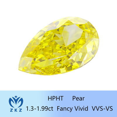 1.3ct-1.99ct HPHT Pear Loose Lab ساخته شده الماس زرد با گواهی IGI
