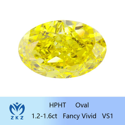 بریده ی بیضی HPHT آزمایشگاه ساخته شده الماس زرد 1.2ct-1.6ct گواهینامه IGI