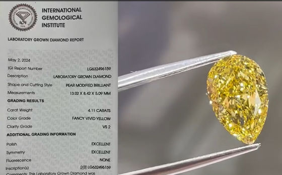 4CT CVD رنگ زرد آزمایشگاهی رشد الماس شکل انگور فانتزی رنگ زرد روشن الماس حلقه گردنبند